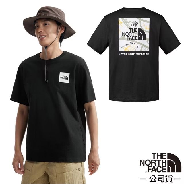 【The North Face】男 純棉舒適透氣地圖印花設計圓領短袖T恤.休閒套頭衫.運動上衣/8AT2-JK3 太空黑✿30E010